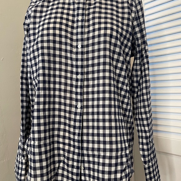Navy & white checkered button down blouse J.Crew 12 - Picture 2 of 3